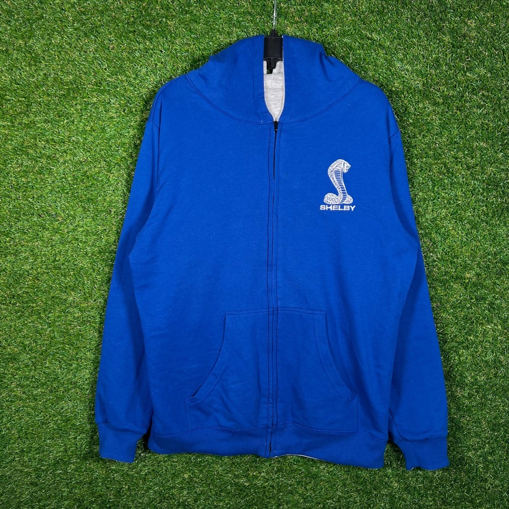 Shelby Cobra Reversible Zip Up Hoodie Blue Gray Mens Large Graphic Sweatshirt